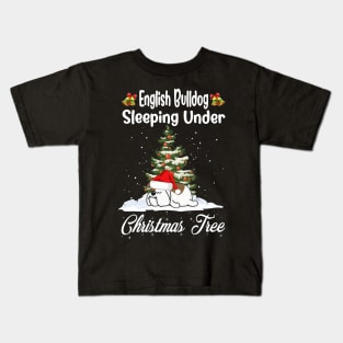 English Bulldog Sleeping Under Christmas Tree Funny Xmas Kids T-Shirt